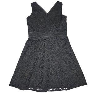LOFT Elegant Black Lace Womens Dress Lined Floral Imprint Size 6